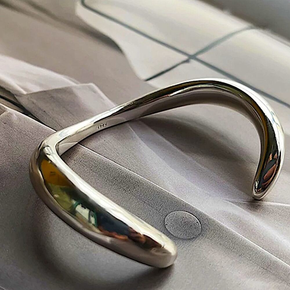 Sterling Silver Bangle Bracelet, Irregular Cuff Geometric, Vermeil - Picture 5 of 6